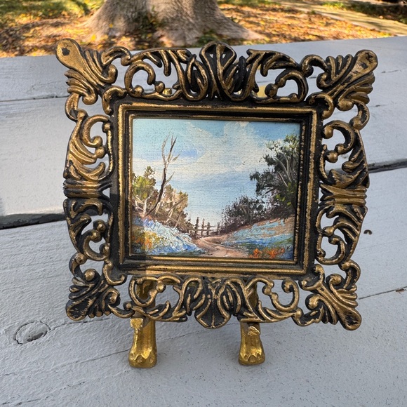 Vintage Miniature Framed Art Print with Ornate Gold-Tone Frame & Stand - Picture 3 of 10
